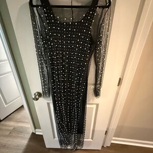 Amazon Black Long Sleeve Dress with Pearl Details